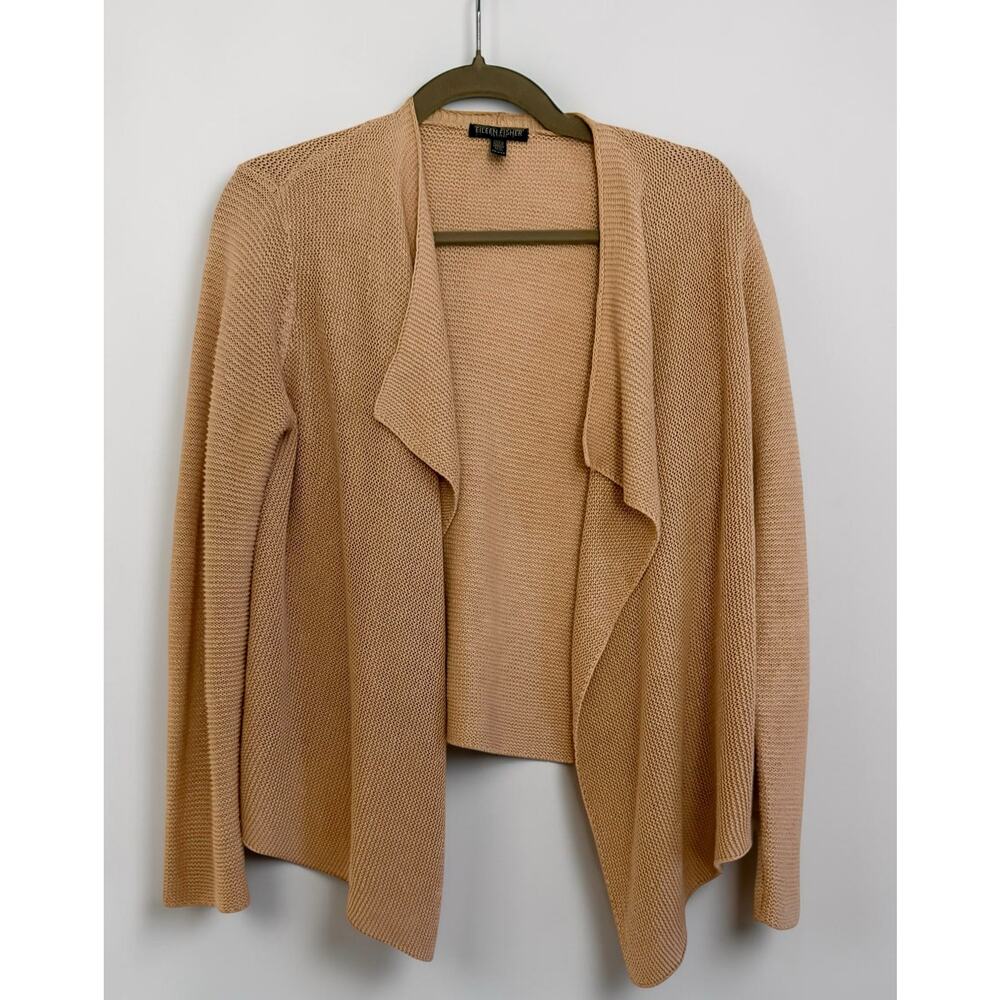 Eileen Fisher Organic Linen Cotton Open Front Draped Cardigan Beige Size PP